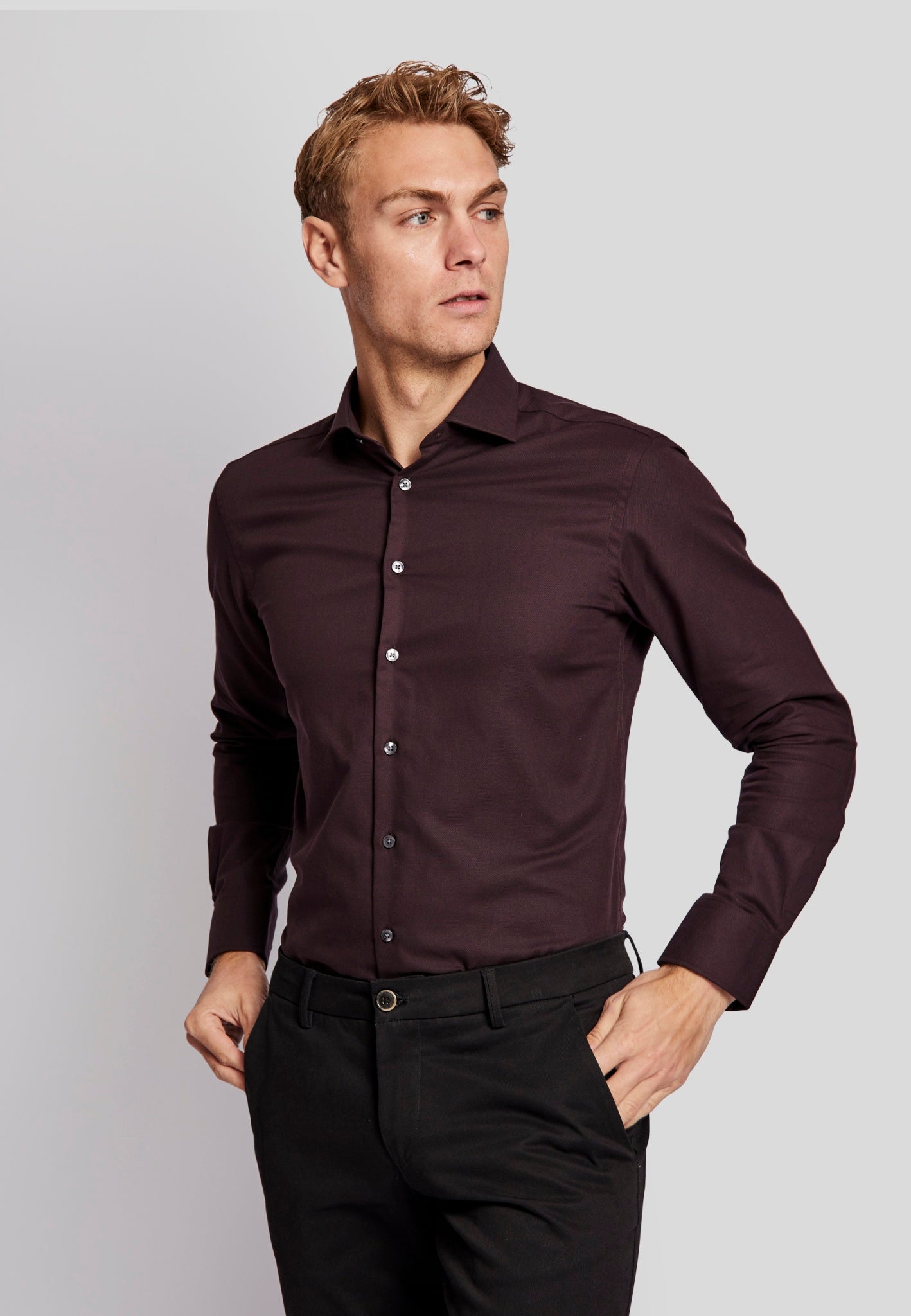 BS Denham slim fit Skjorta - Bordeaux